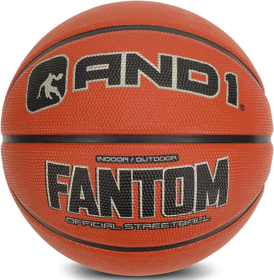 AND1 Fantom Rubber Basketball - Official Size Streetball, Made for Indoor and Outdoor Basketball Games - Sold Deflated (Pump NOT Included), Orange, Size 7