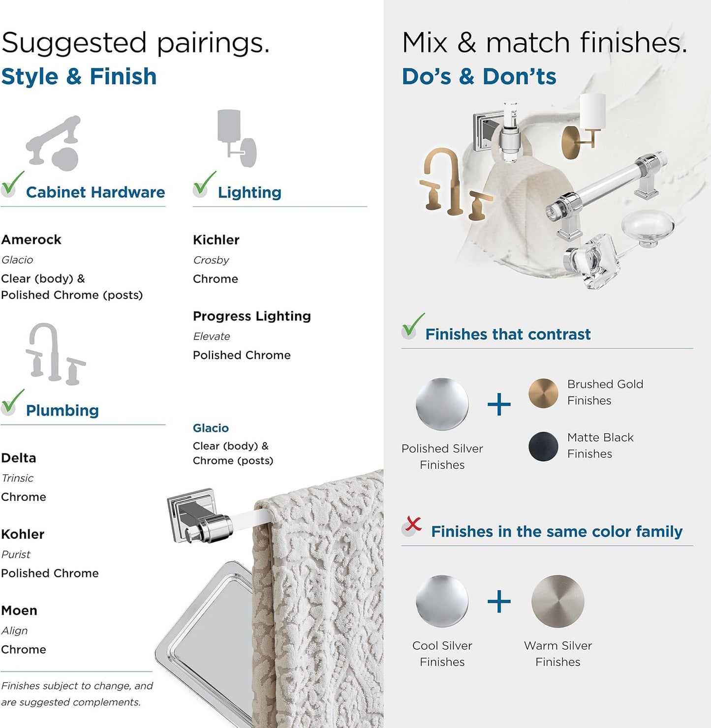 Amerock Glacio Chrome Towel Ring - Clear/Chrome Finish, 5-7/16 in Length, Bathroom & Kitchen Towel Holder