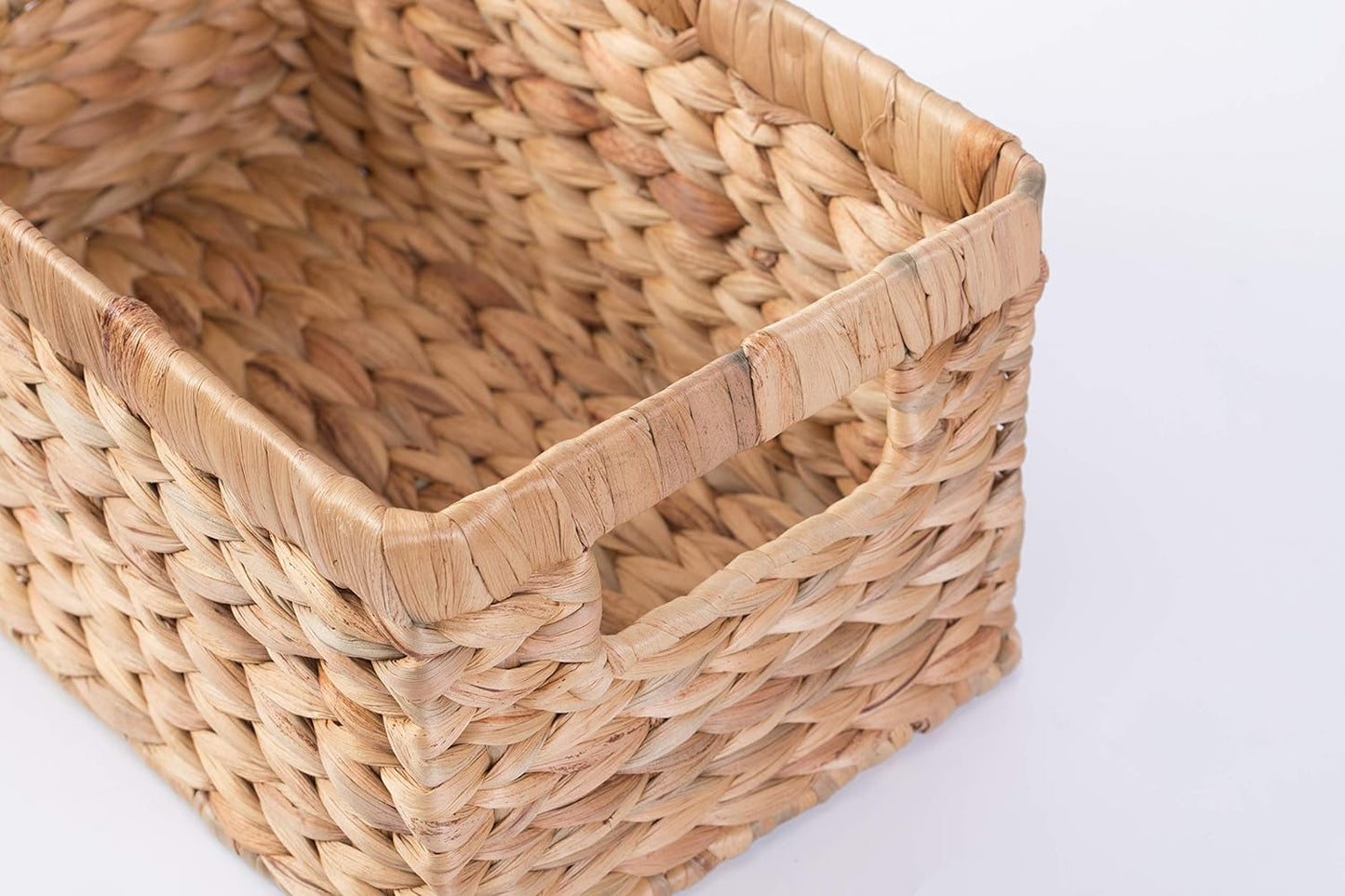 Natural Woven Water Hyacinth Wicker Rectangular Storage Bin Basket with Handles, Large