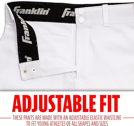 Franklin Sports Youth Baseball + Softball Pants - Knee High White Baseball Pants for Kids - Boys + Girls Knicker Style Bottoms with Belt Loop - White - Youth Medium - Yalz Store