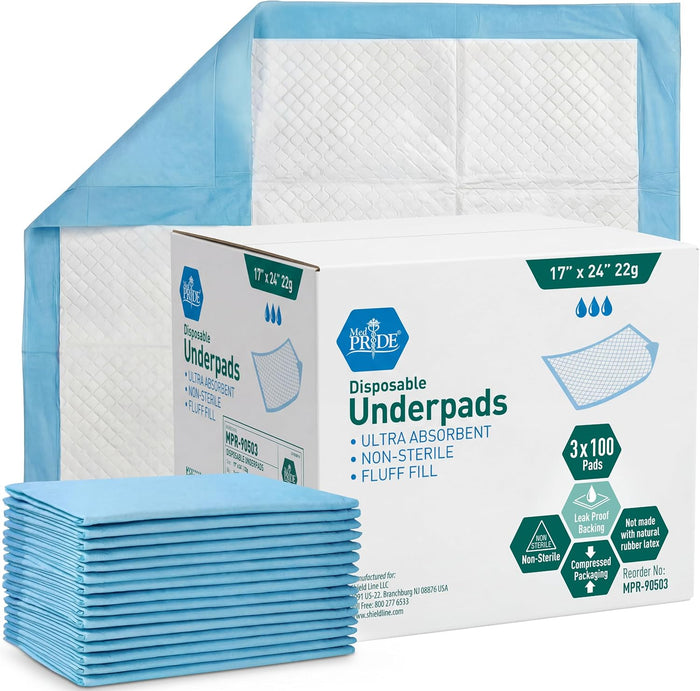 Med Pride Disposable Underpads 17x24 Incontinence Bed Pads 300 Count