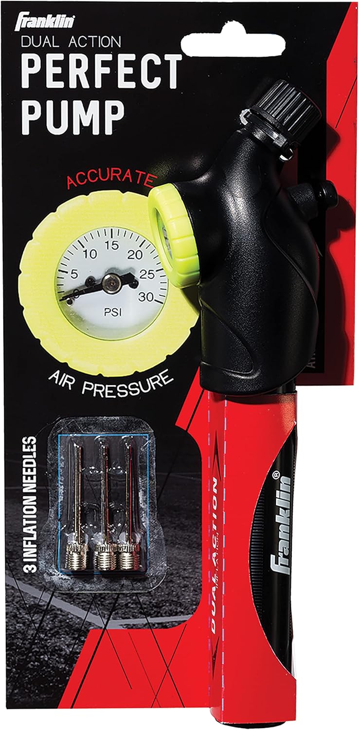 Franklin Sports Ball Pump + Pressure Gauge with Needle - Perfect Pump Hand Pump for Sports Balls - Air Inflation Pump for Soccer, Basketballs + More, Black