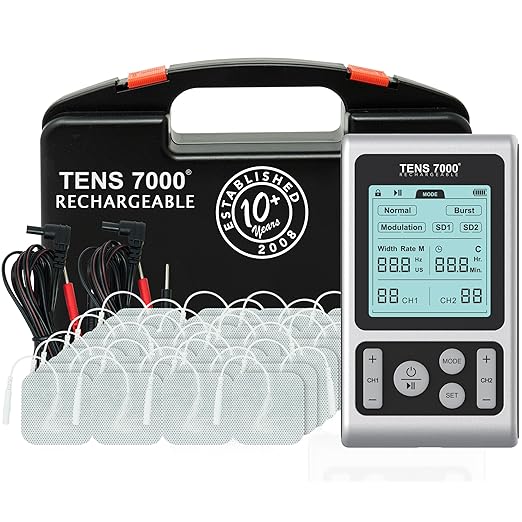 TENS 7000 Rechargeable TENS Unit Muscle Stimulator, 48 Pack Electrodes and Pain Relief Device - Advanced TENS Machine for Effective Back Pain Relief, Nerve Pain Relief, Muscle Pain Relief