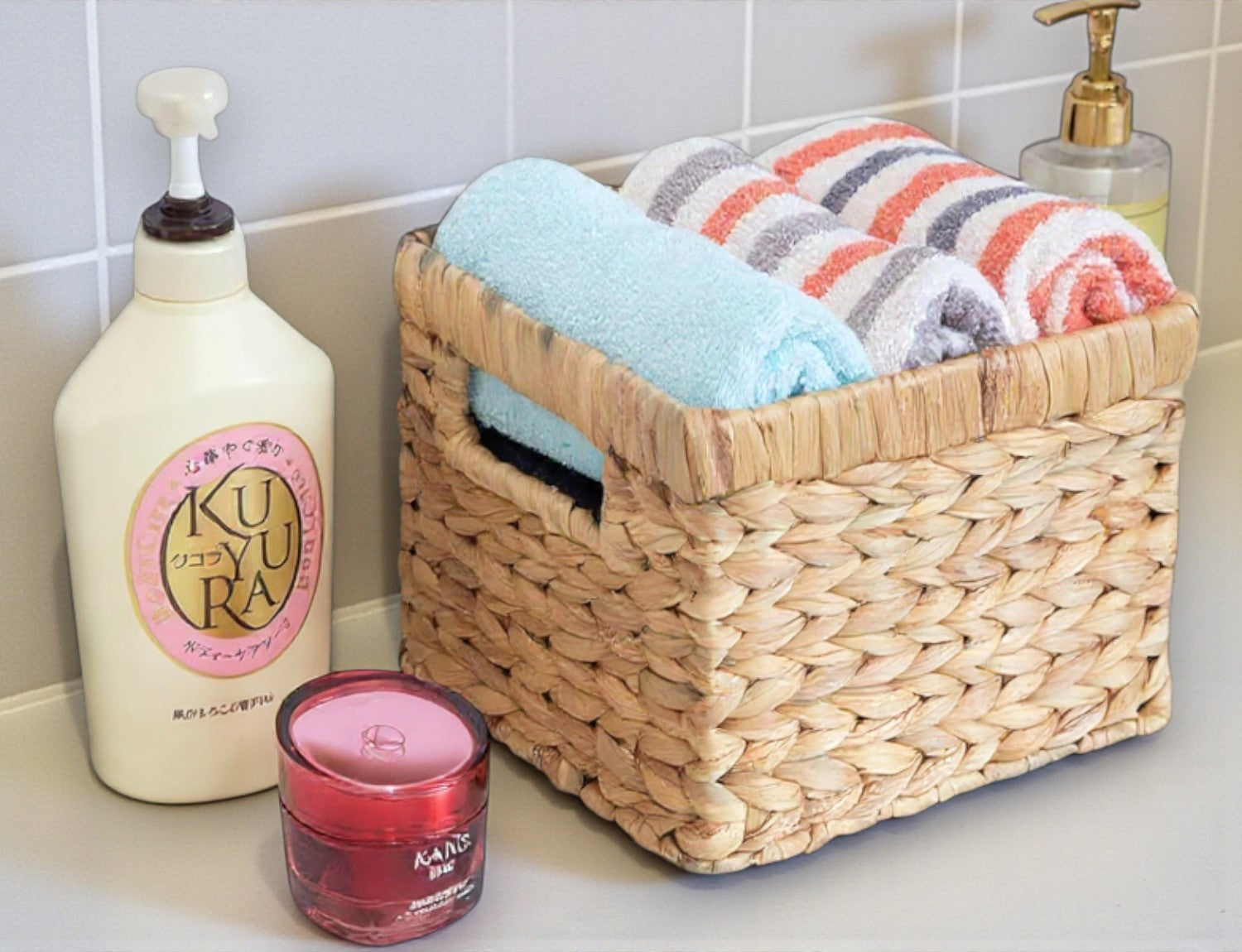 Natural Woven Water Hyacinth Wicker Rectangular Storage Bin Basket with Handles, Large - Yalz Store