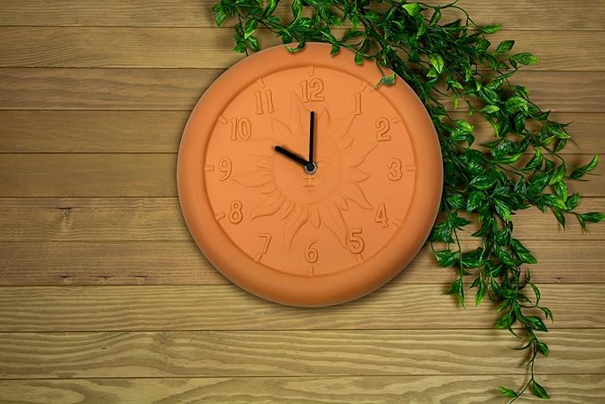 Poolmaster 52551 Indoor or Outdoor Terra-Cotta Clock and Thermometer, Antique Gold,Neutral,Medium
