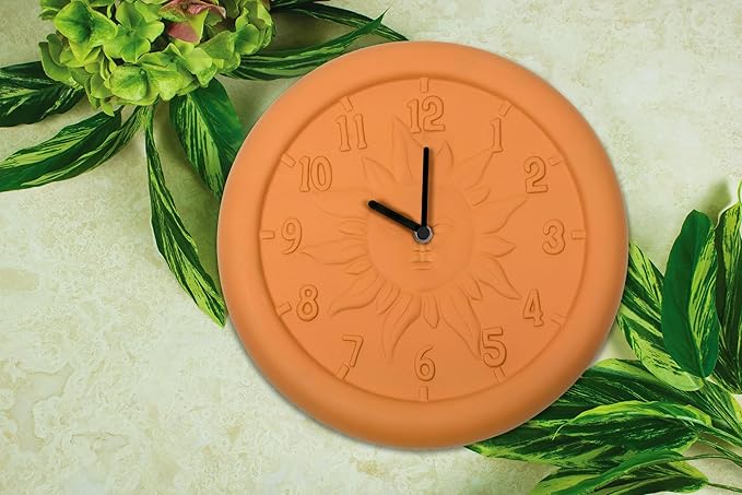 Poolmaster 52551 Indoor or Outdoor Terra-Cotta Clock and Thermometer, Antique Gold,Neutral,Medium