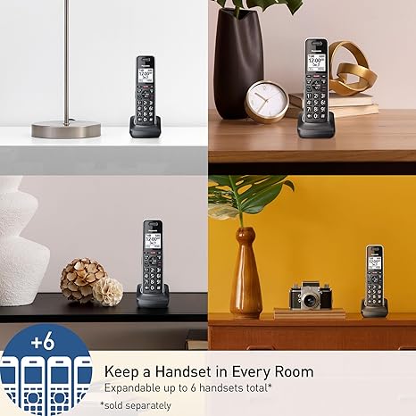 Panasonic Link2Cell Expandable Corded Cordless Phone with Digital Answering System & Smart Call Blocker, One Corded Base Unit and Two Cordless Handsets Black - KX-TGF882B