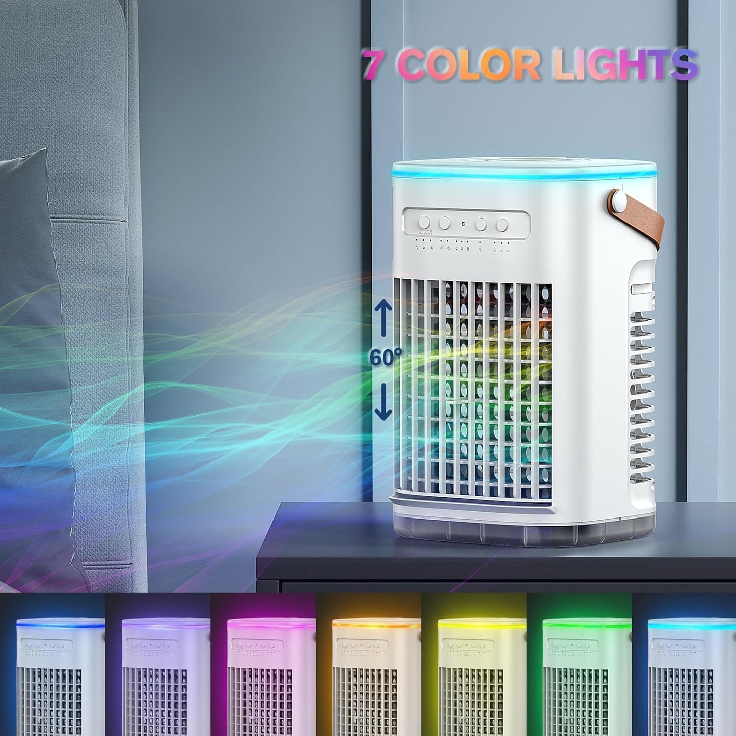 Mini Air Conditioner, Portable Air Conditioners w/Remote, 1.2L Water Tank & 2 Ice Boxes, Auto-off Timer, 5400mAh Built-in Battery, Evaporative Air Cooler With 3Speeds, Desktop Fan For HomeOutdoors