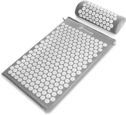 ProsourceFit Acupressure Mat and Pillow Set for Back/Neck Pain Relief and Muscle Relaxation, Grey