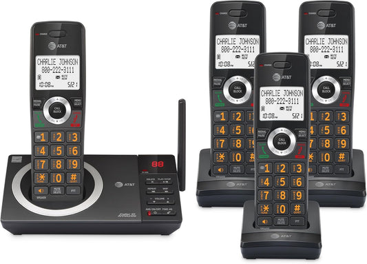 AT&T 4-Handset DECT 6.0 Expandable Cordless Home Phone with Large Display, Big Buttons, Answering Machine, Smart Call Blocker, Bluetooth Connect to Cell, Long Range, Caller ID, Speakerphone: DL72419