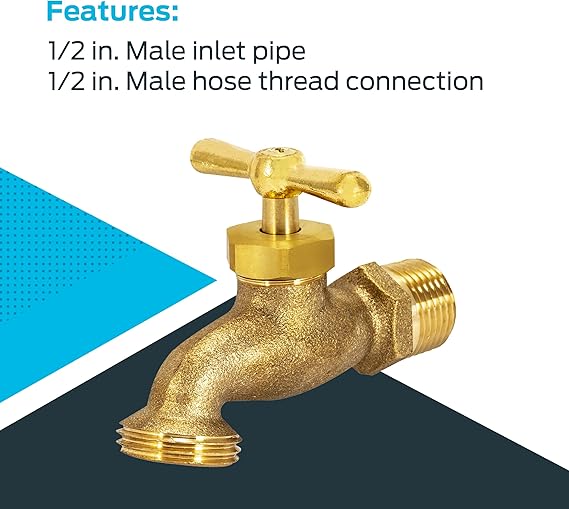 1/2-Inch MIP Heavy-Duty Brass Hose Bibb – Outdoor Garden Spigot with T-Handle