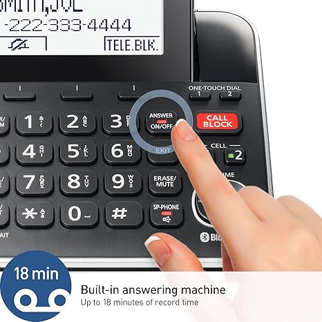 Panasonic Link2Cell Expandable Corded Cordless Phone with Digital Answering System & Smart Call Blocker, One Corded Base Unit and Two Cordless Handsets Black - KX-TGF882B