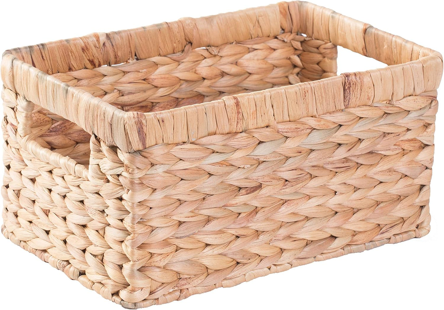 Natural Woven Water Hyacinth Wicker Rectangular Storage Bin Basket with Handles, Large