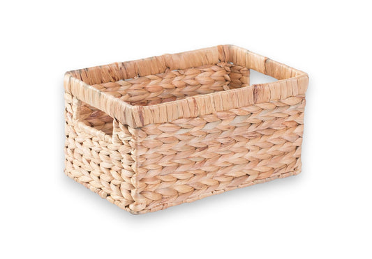 Natural Woven Water Hyacinth Wicker Rectangular Storage Bin Basket with Handles, Large - Yalz Store