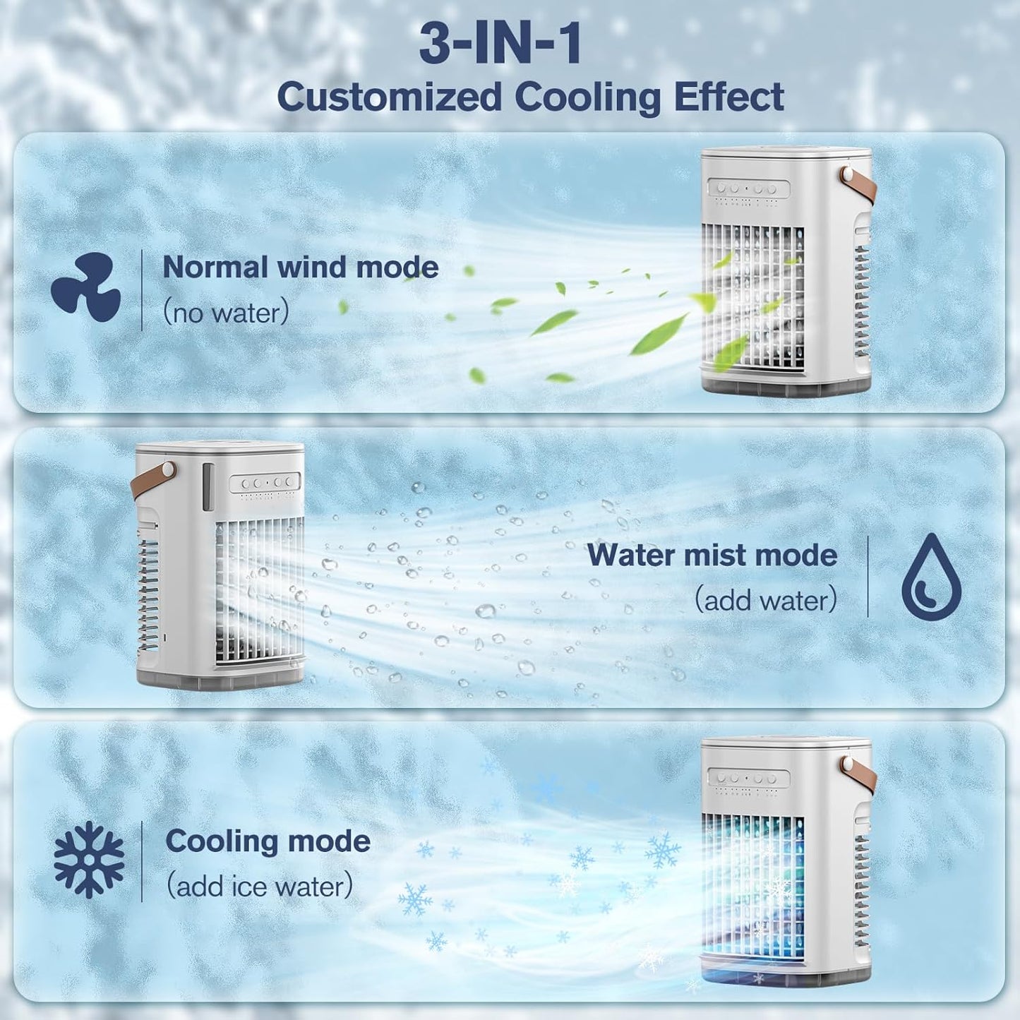 Mini Air Conditioner, Portable Air Conditioners w/Remote, 1.2L Water Tank & 2 Ice Boxes, Auto-off Timer, 5400mAh Built-in Battery, Evaporative Air Cooler With 3Speeds, Desktop Fan For HomeOutdoors