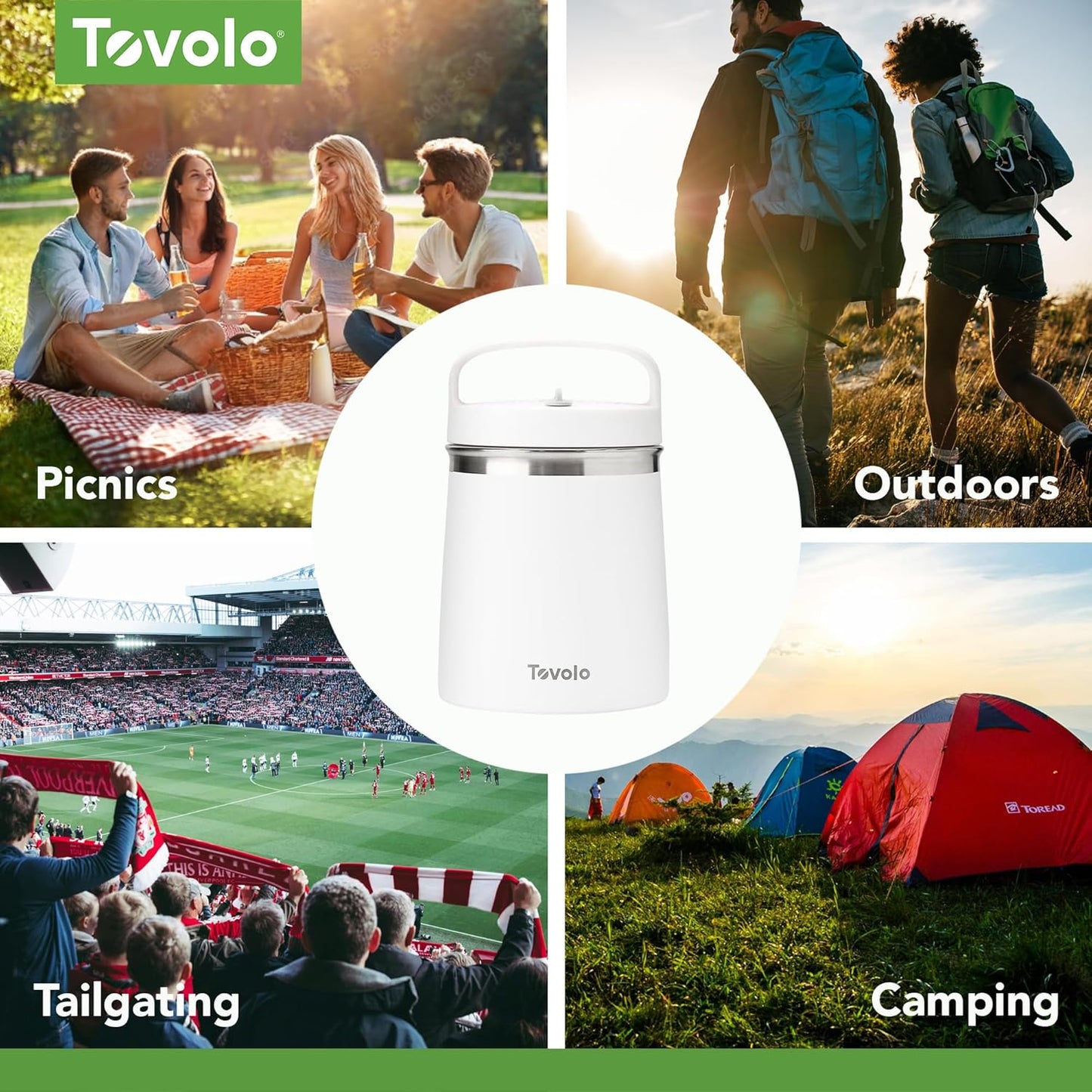 Tovolo 2 Quart Stainless Steel Traveler, Double-Wall Vacuum-Insulated Food Container, 2 Qt. Food Storage & Ice Cream Container, Easy-Carry Handle, Travel Mug for Hot Food & Cold Ice Cream, White