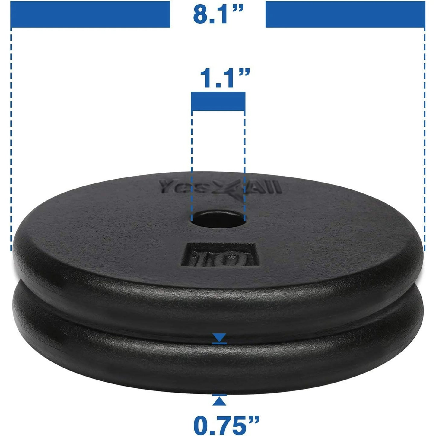 Yes4All 1-inch Cast Iron Weight Plates for Dumbbells â€“ Standard Weight Disc Plates (10 lbs, Single)