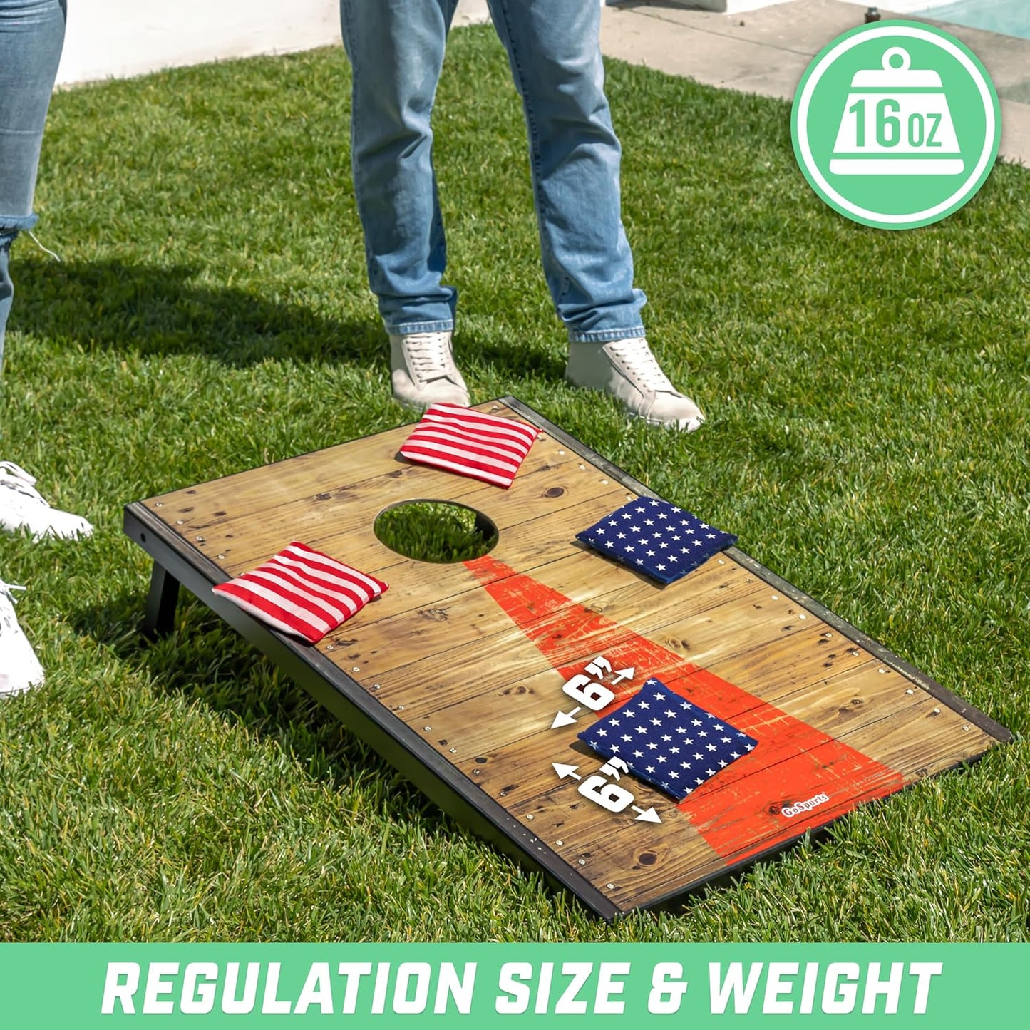 GoSports Official Regulation Cornhole Bean Bags Set of 8 â€“ for Fun Casual Cornhole Games - All Weather - American Stars and Stripes