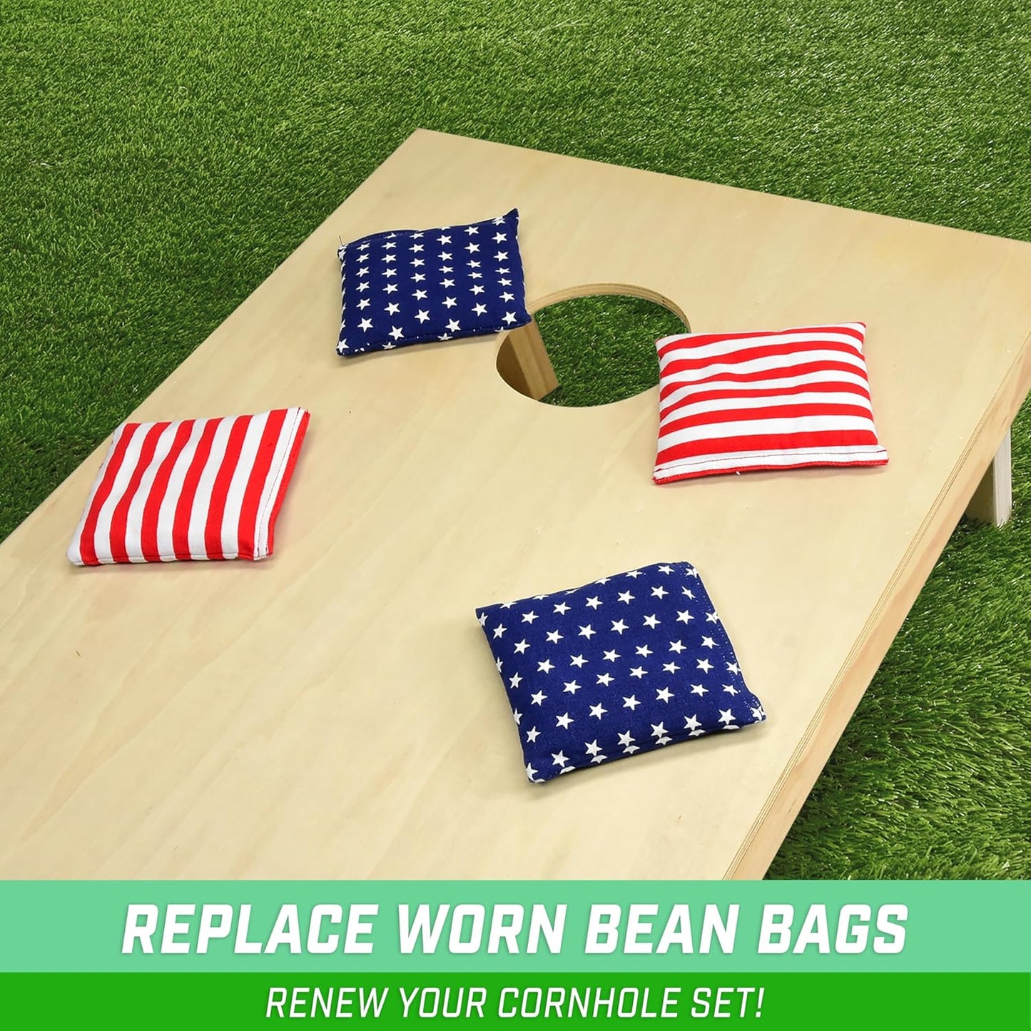 GoSports Official Regulation Cornhole Bean Bags Set of 8 â€“ for Fun Casual Cornhole Games - All Weather - American Stars and Stripes