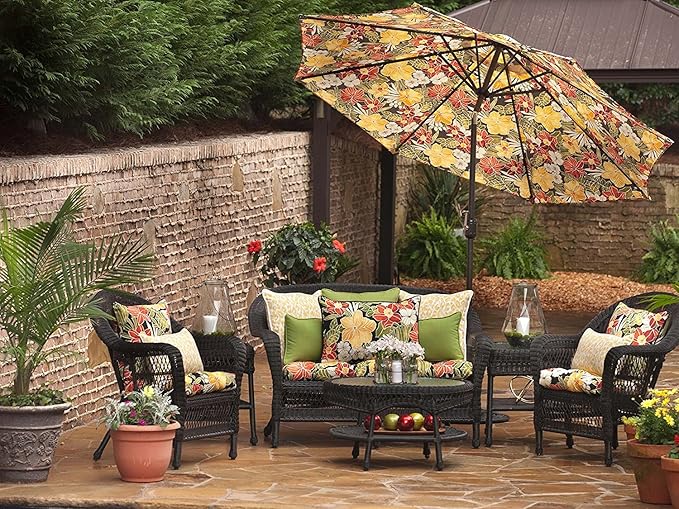 Pillow Perfect Tropic Floral Indoor/Outdoor Accent Throw Pillow, Plush Fill, Weather, and Fade Resistant, Throw - 16.5" x 16.5", Black/Green Clemens, 2 Count