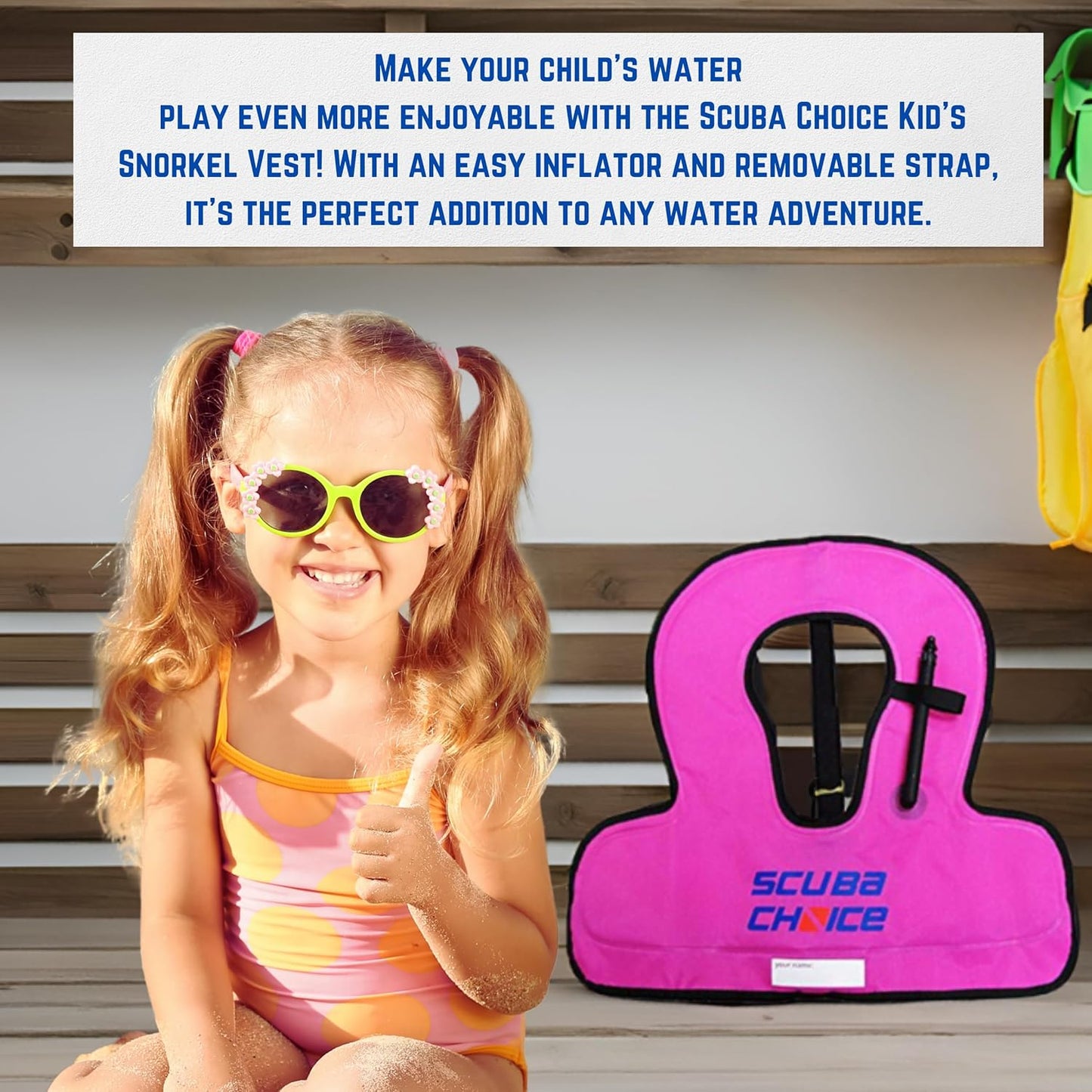 Scuba Choice Kid's Snorkel Vest with Name Box, Purple â€“ Lightweight Adjustable Vest for Kids Up to 100 lbs with Easy Oral Inflator and Anti-Ride-Up Strap for Comfort and Safety