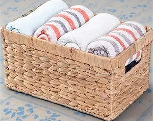 Natural Woven Water Hyacinth Wicker Rectangular Storage Bin Basket with Handles, Large - Yalz Store