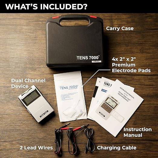 TENS 7000 Rechargeable Tens Unit Muscle Stimulator, EMS Muscle Stimulator, Back Pain Relief, 4 Electrodes/Unit Pads, Period Pain Simulator, Muscle Recovery & Growth, Stim Machine, Electrotherapy