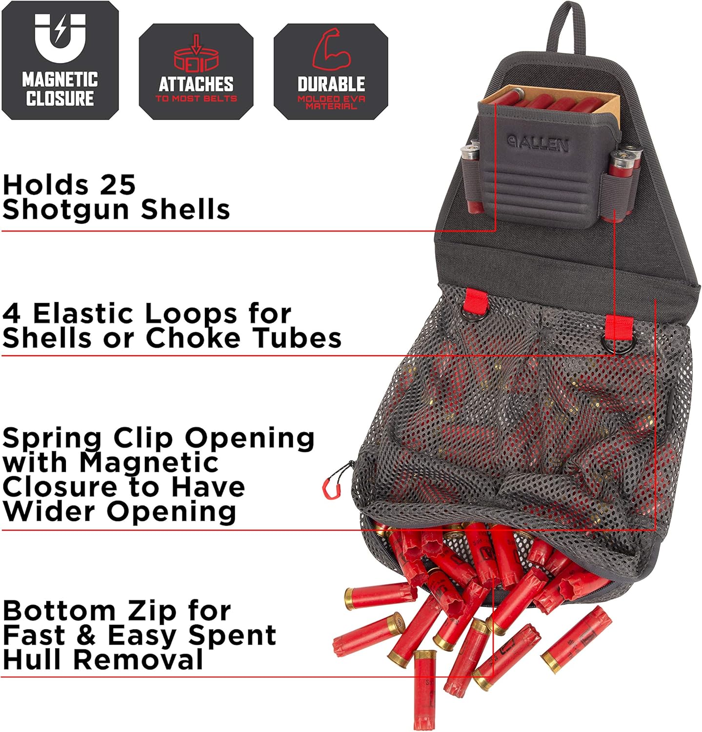 Allen Company Competitor Over-Under Molded Hull Bag, Holds 125 Empty Hulls, Gray