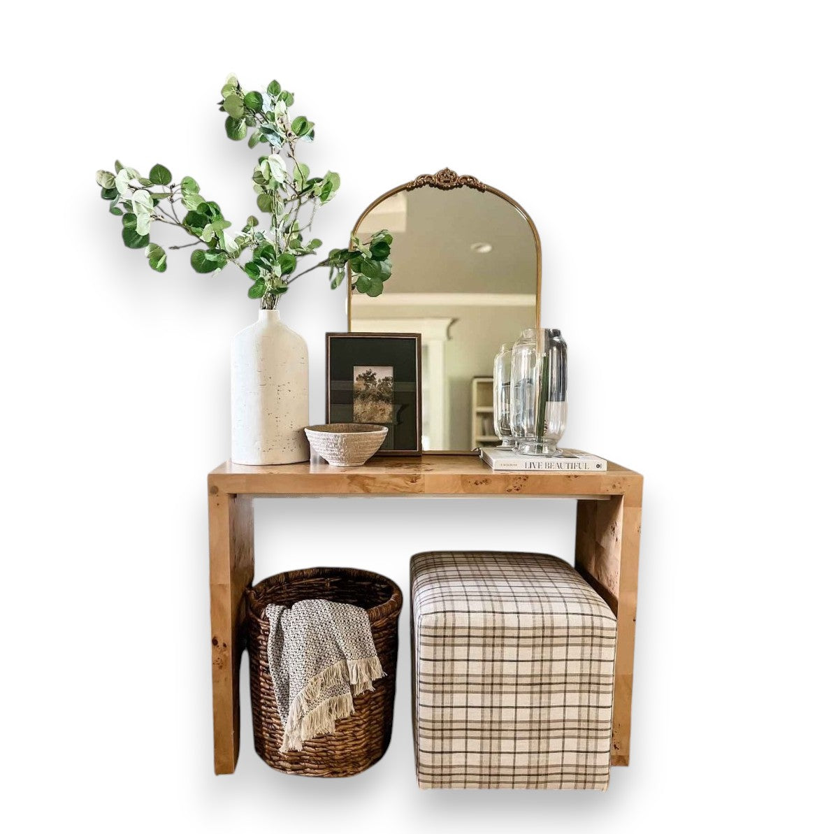 Ogden Burled Wood Console Table Brown (KD) - Threshold designed with Studio McGee: Entryway Furniture, Burlwood Accent - Yalz Store