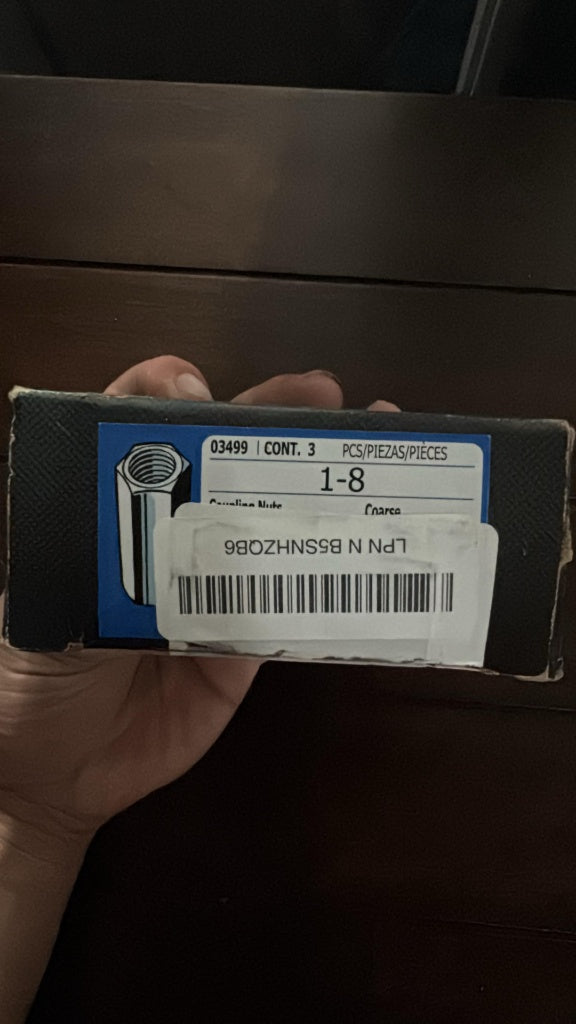 1-8 Coarse Thread Zinc-Plated Hex Coupling Nuts – 3 Piece Bulk Pack