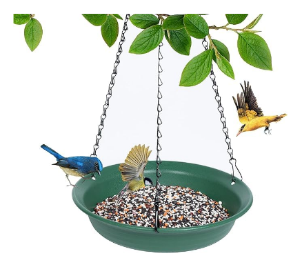 10-Inch Hanging Platform Bird Feeder – Green Outdoor Seed Tray with Drainage Holes for Wild Birds - Yalz Store