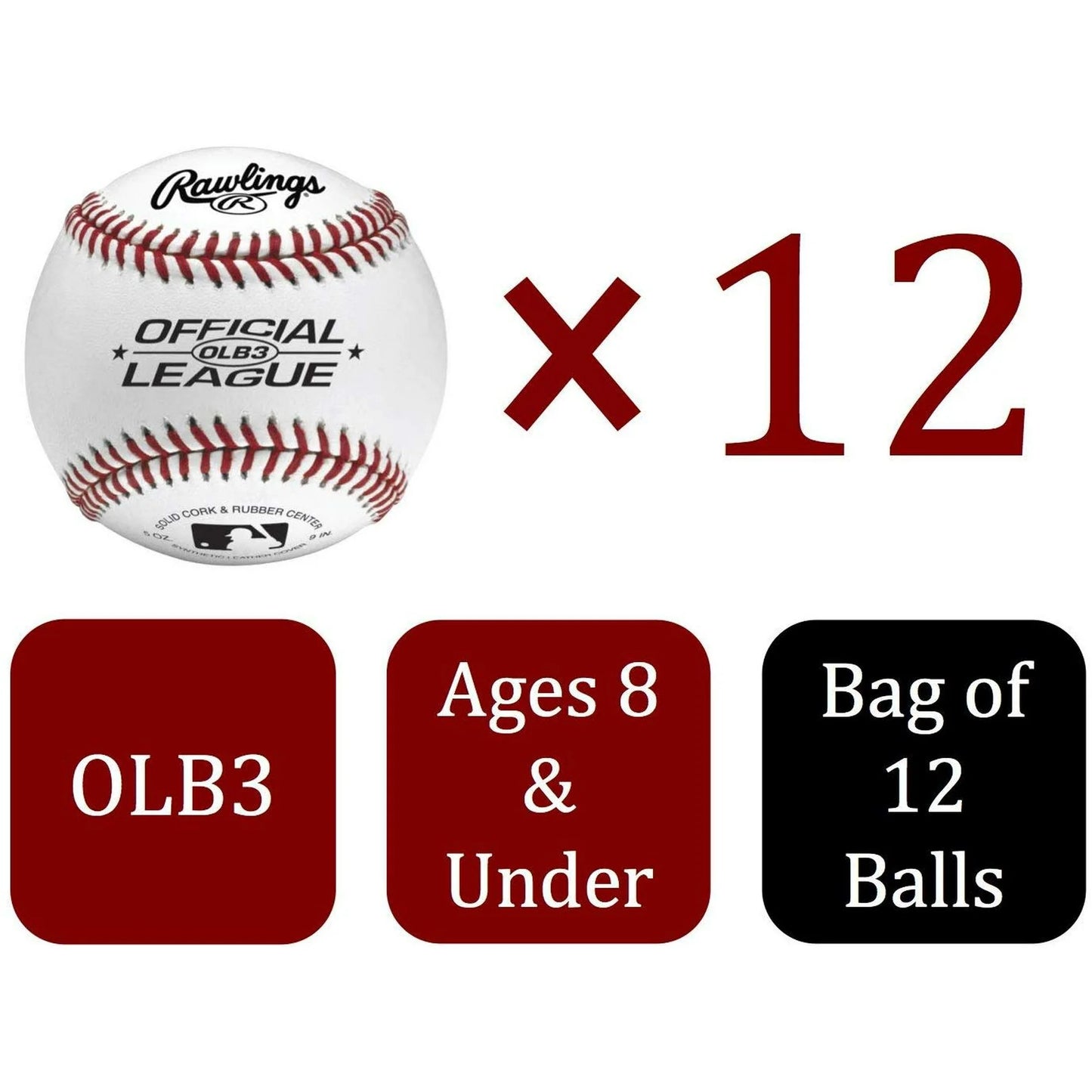 Rawlings | Official League Recreational Use Practice Baseballs | Youth | Bag of 12 | OLB3BAG12 | 12 Count