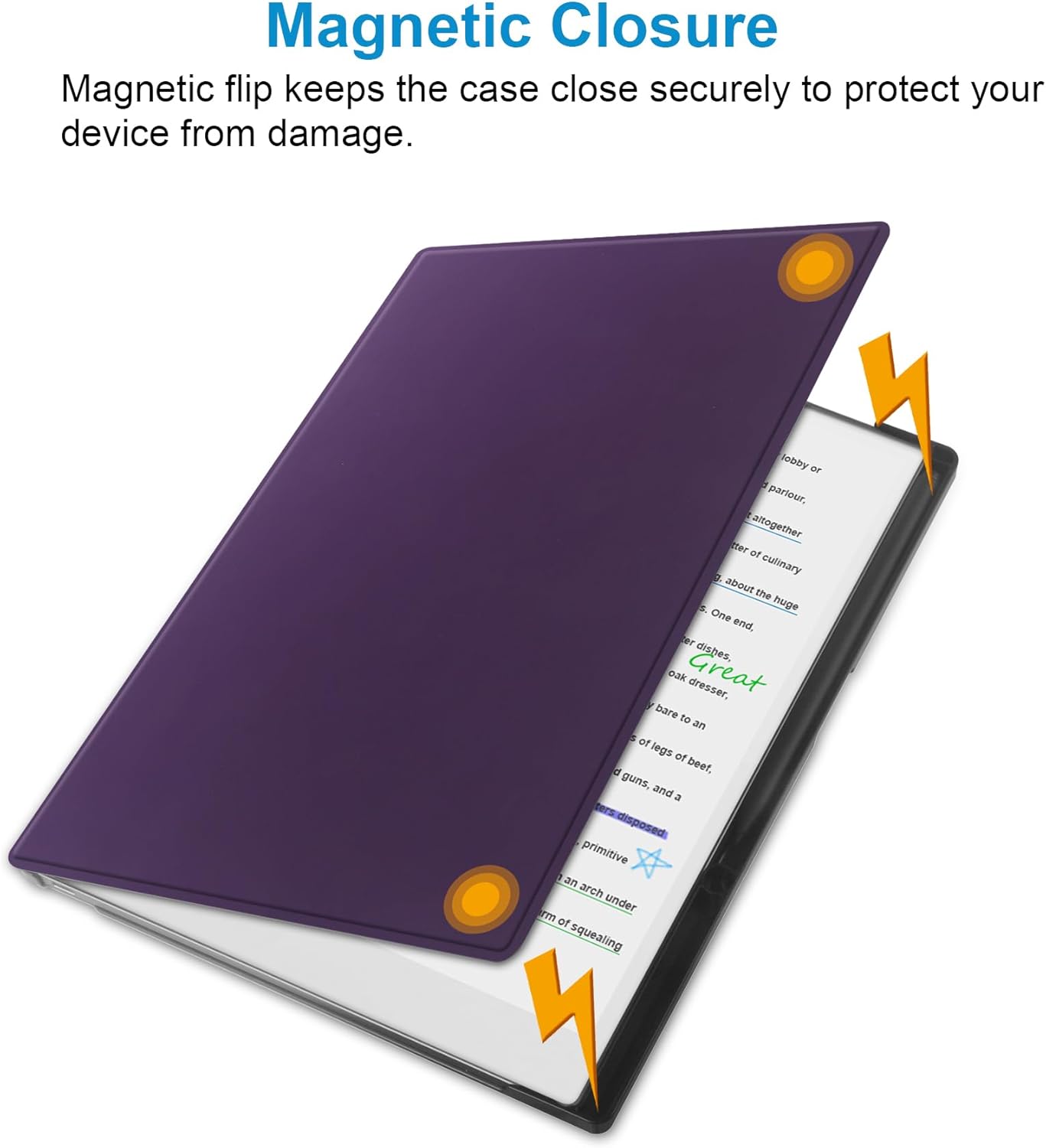 Purple case with magnetic closure feature on a white background