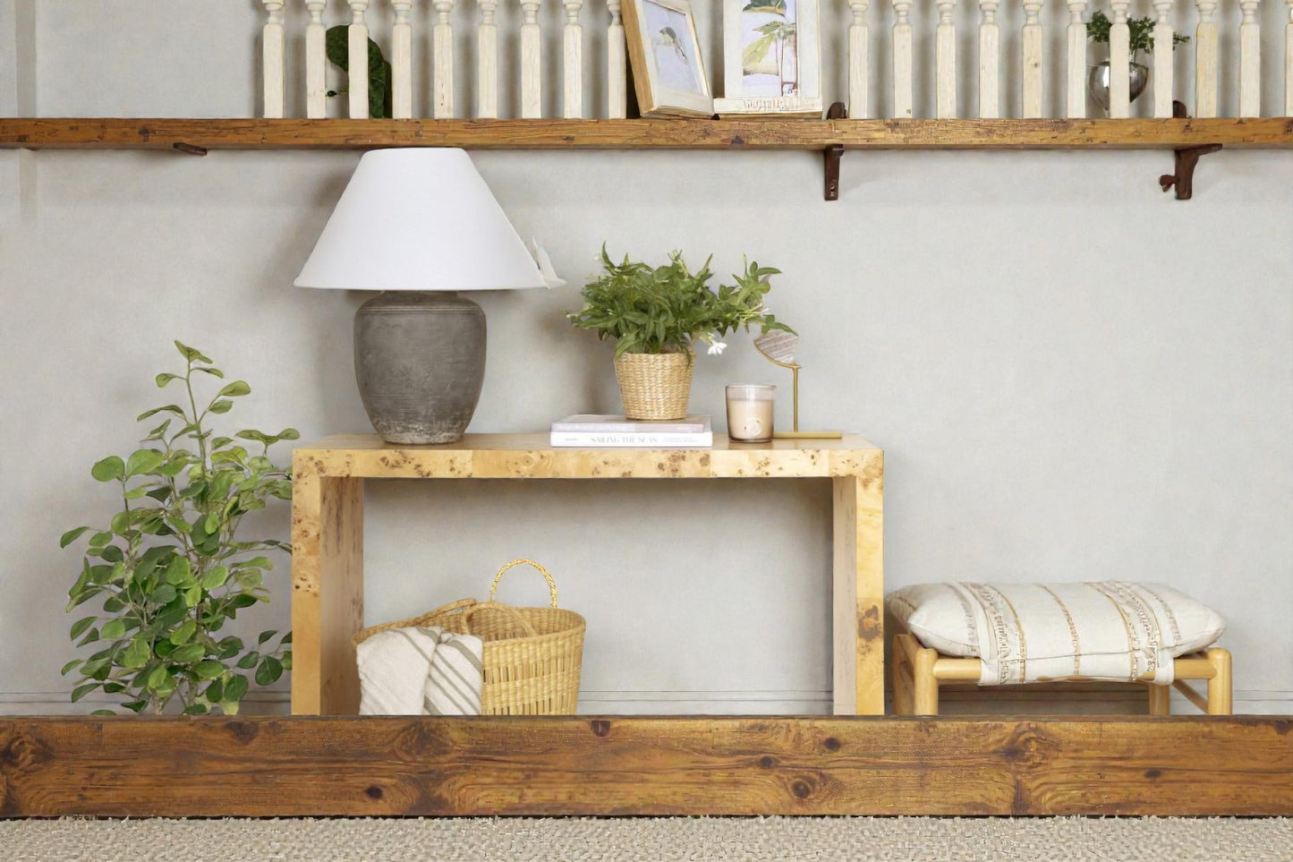 Ogden Burled Wood Console Table Brown (KD) - Threshold designed with Studio McGee: Entryway Furniture, Burlwood Accent - Yalz Store