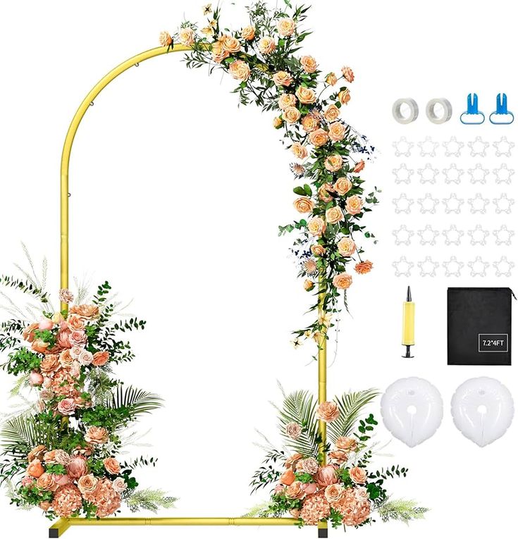 Cawukege Metal Arch Backdrop Stand 7.2FT Thickened Balloon Arch Stand Gold Wedding Arch Frame Arched Background Stand for Ceremony Baby Shower Birthday Parties Graduation Decoration