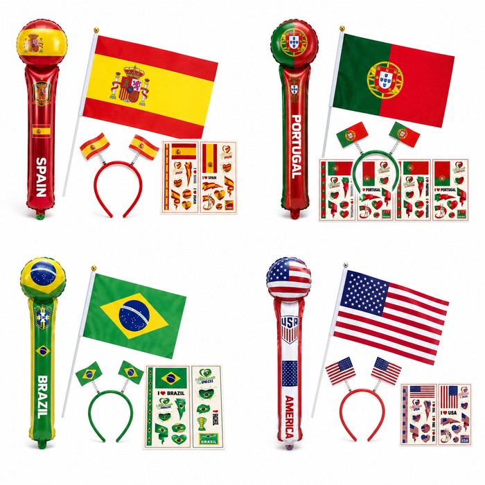World Cup Fan Kit 4PCS Set Flag Balloon Hair Clips & Tattoo Sheets