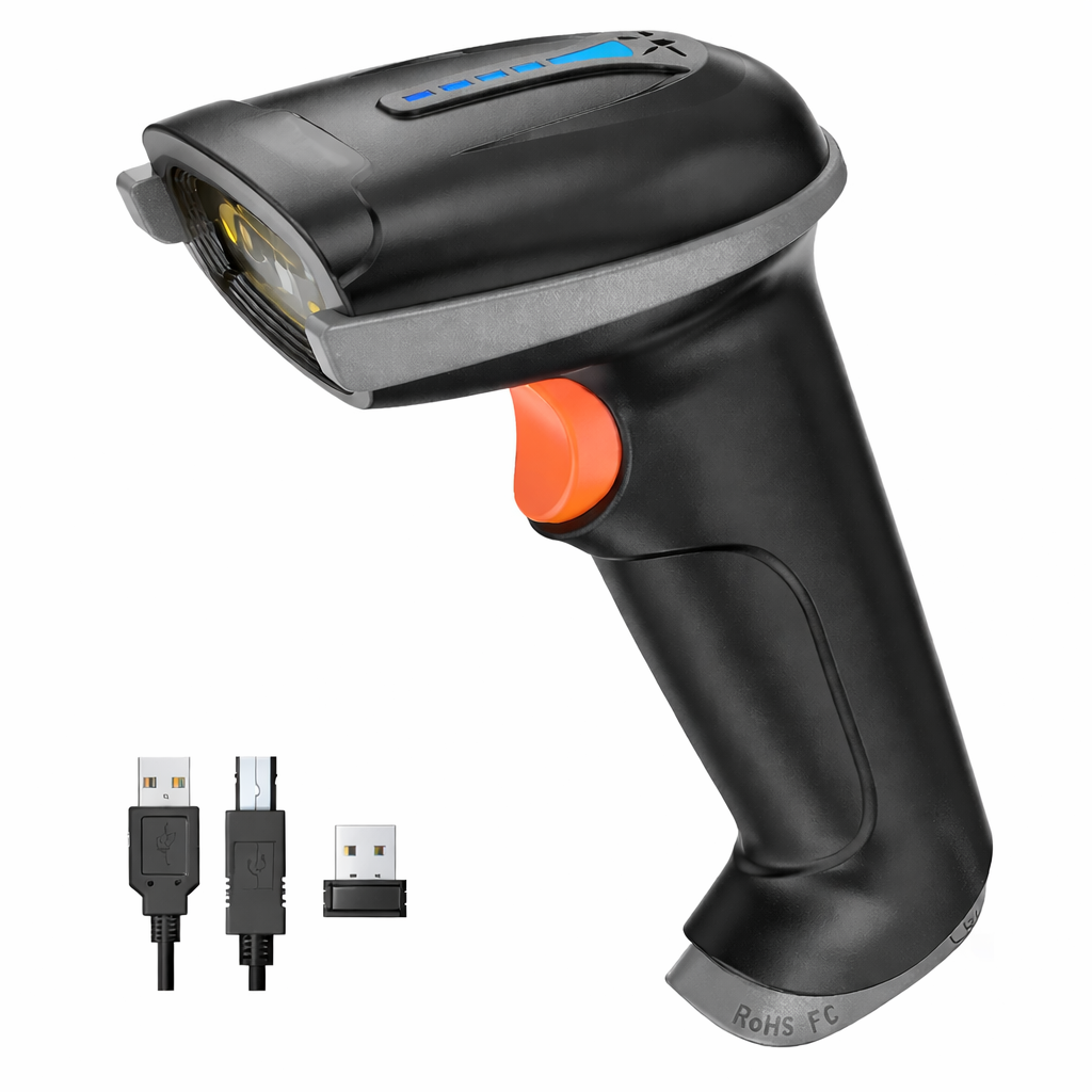 Wireless Barcode Scanner 2-in-1 (2.4GHz Wireless + USB Wired) – Rechargeable 1D Laser Barcode Reader with Battery Level Indicator, 328ft Transmission Range, Handheld USB 2.0 - Yalz Store