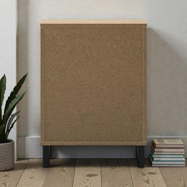 Mixed Material Dorm Nightstand – Natural Finish with Drawer, Open Shelf & Metal Legs - Yalz Store