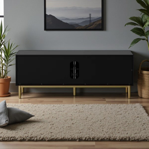 Ellery Luxe TV Stand for TVs up to 60" Black - Threshold: Gold-Finish Legs, Wood Frame, Storage - Yalz Store