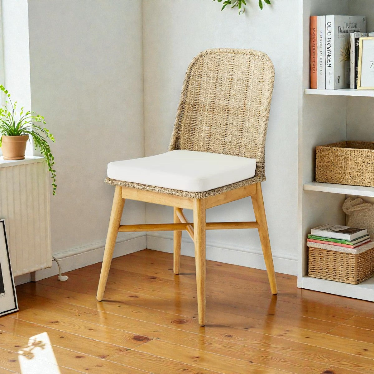 Juniper Woven Dining Chair with Cushion, Natural – Studio McGee Accent Chair - Yalz Store