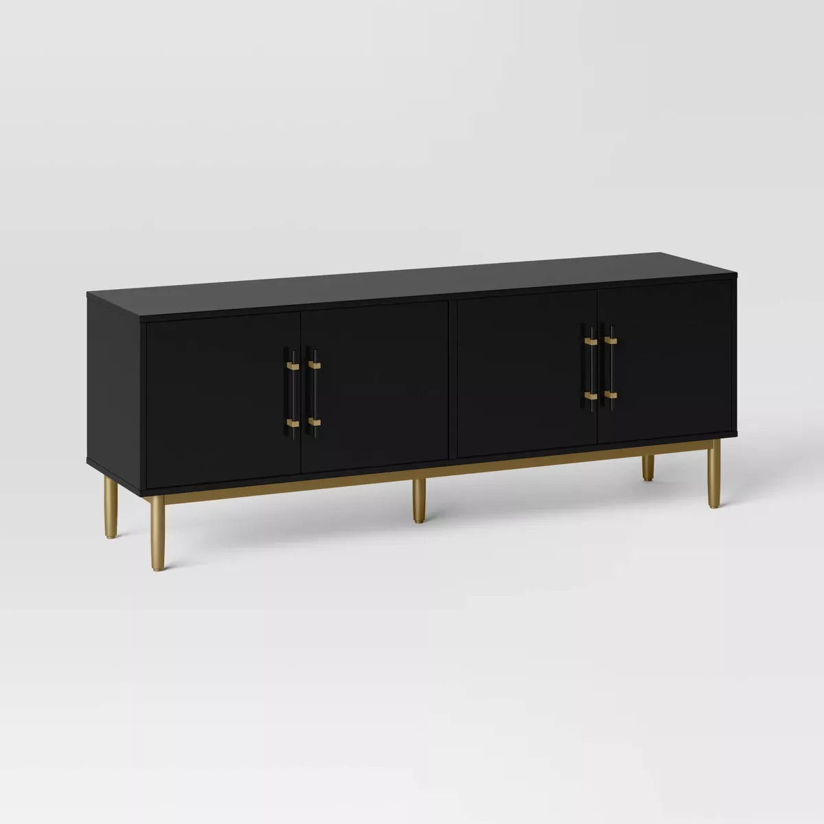 Ellery Luxe TV Stand for TVs up to 60" Black - Threshold: Gold-Finish Legs, Wood Frame, Storage