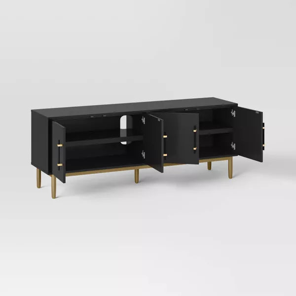 Ellery Luxe TV Stand for TVs up to 60" Black - Threshold: Gold-Finish Legs, Wood Frame, Storage