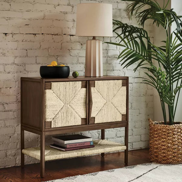 Withania 2 Door Cabinet - Threshold: Vintage Woven Accent, Wood Composite, Anti-Tip
