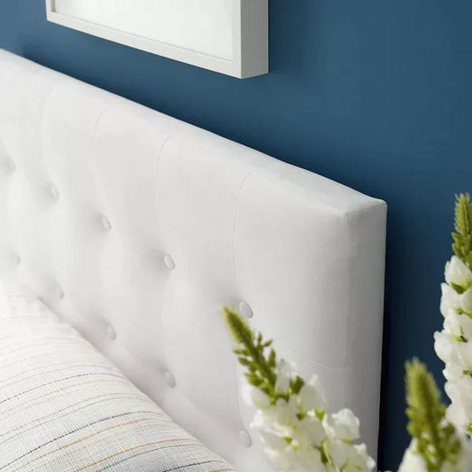 Modway Twin Emily Tufted Performance Velvet Headboard White: Elegant Dorm Furniture, Foam Padded, Wood Frame Mounted