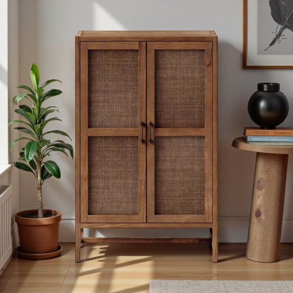Warwick Library Cabinet Brown - Threshold: Rattan-Panel Doors, Hardwood, Storage, UPC 677446144737 - Yalz Store