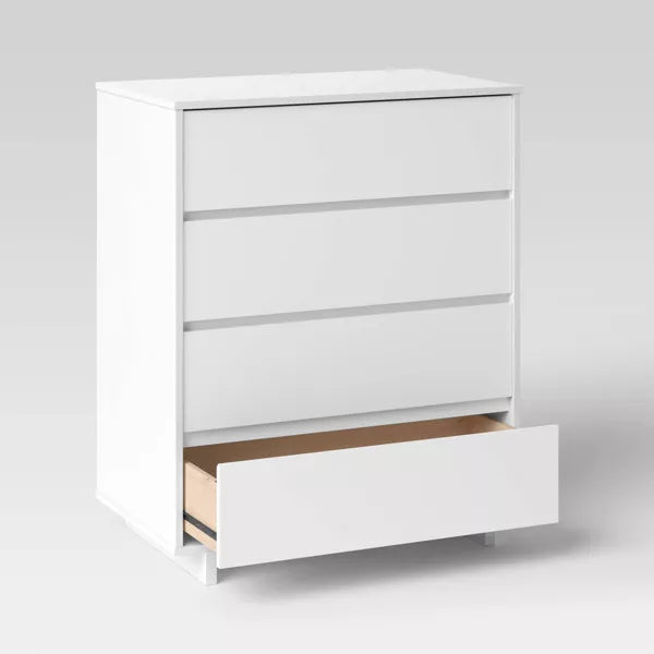 Modern White 4-Drawer Dresser with Laminated Finish and Anti-Tip Safety
