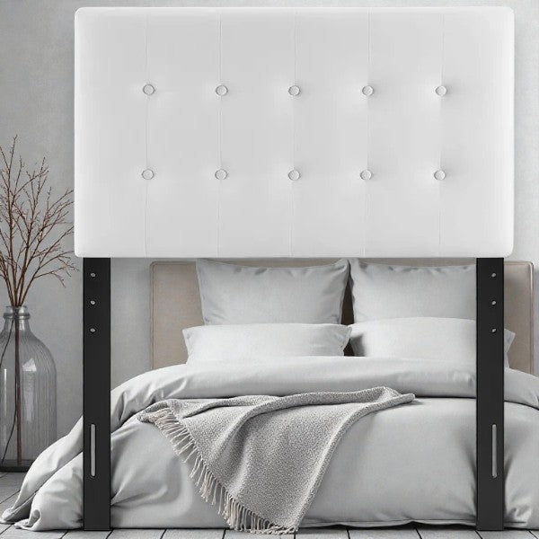 Modway Twin Emily Tufted Performance Velvet Headboard White: Elegant Dorm Furniture, Foam Padded, Wood Frame Mounted - Yalz Store