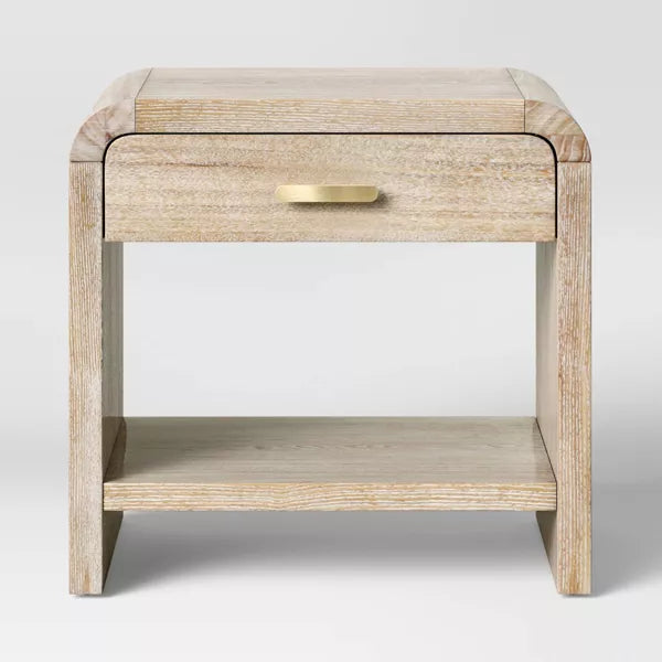 Zebrina Wood Nightstand with Drawer Natural - Threshold: Bohemian Style, Arched Design, Square Shape, Stained Finish