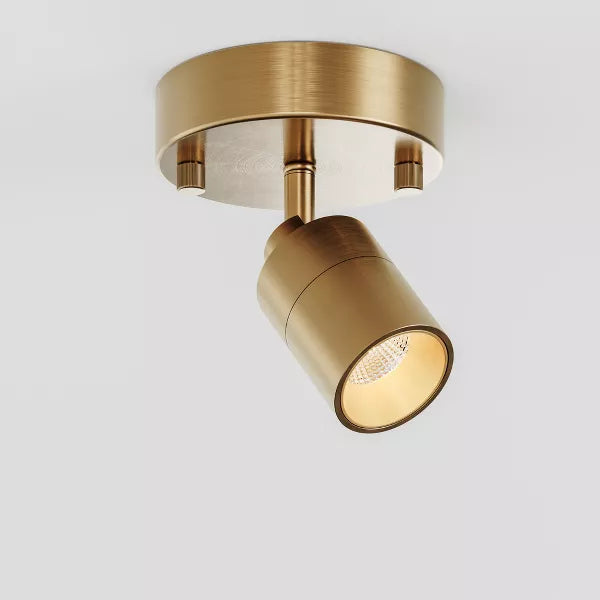 VidaLite Shura - Brushed Brass Integrated LED Spot Light w/Adjustable Head, Fully Rotatable Ceiling Light, 3000k, 490 Lumens