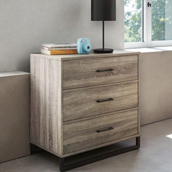 Mixed Material 3-Drawer Dresser – Light Gray Wash, Compact Modern Storage - Yalz Store